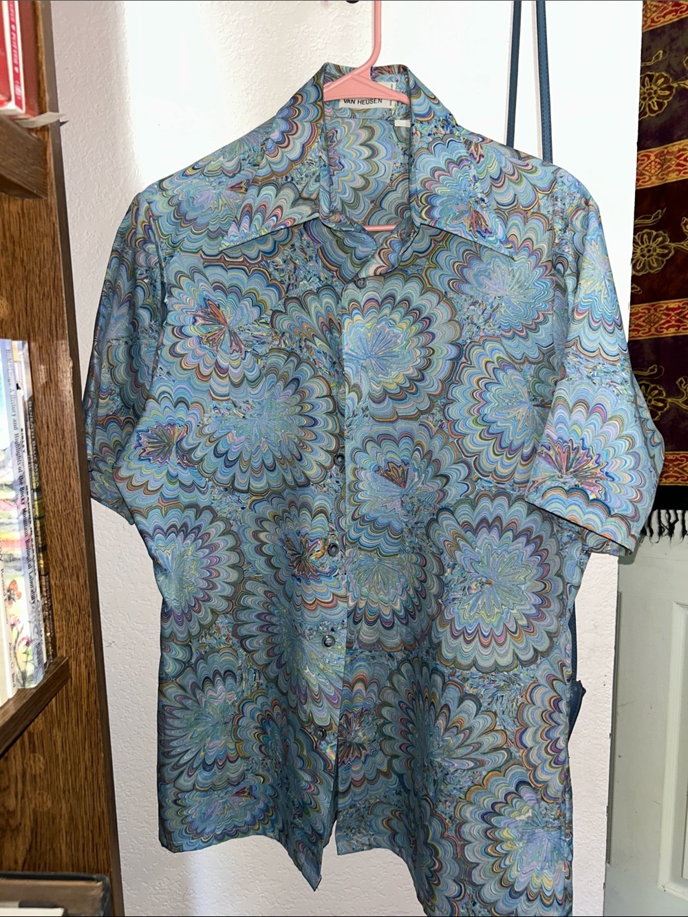 Van Heusen Blue Multicolor Medallion Print Short-Sleeve Shirt